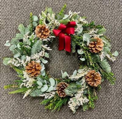 12'' Holly Free Foliage & Pine Cone Wreath