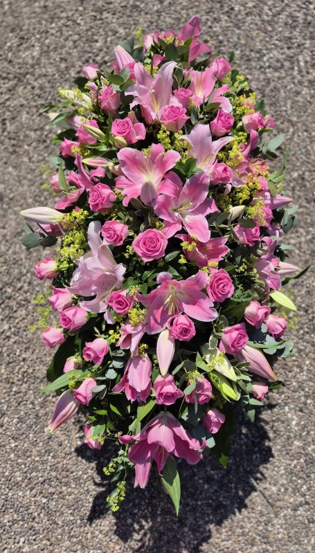 Pink Rose & Lily Casket Spray.