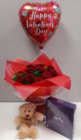 12 Red Roses & Valentines Gift Set
