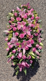 Pink Rose & Lily Casket Spray.