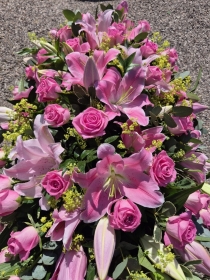 Pink Rose & Lily Casket Spray.