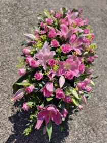 Pink Rose & Lily Casket Spray.